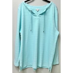 Talbots Top Women’s XL Aqua Blue 100% Cotton Ribbed Long Sleeve Pullover Soft